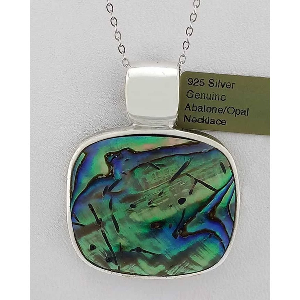 Genuine Abalone Opal Pendant Necklace Solid .925 Sterling Silver